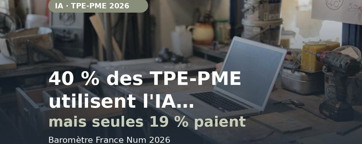Ordinateur portable sur un établi d'atelier – IA en TPE-PME 2026