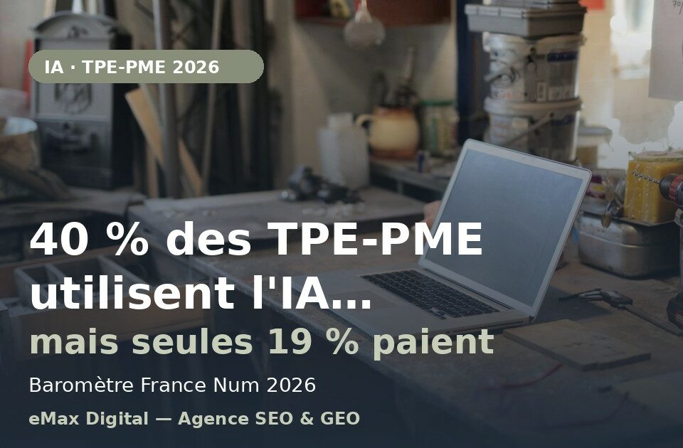 Ordinateur portable sur un établi d'atelier – IA en TPE-PME 2026